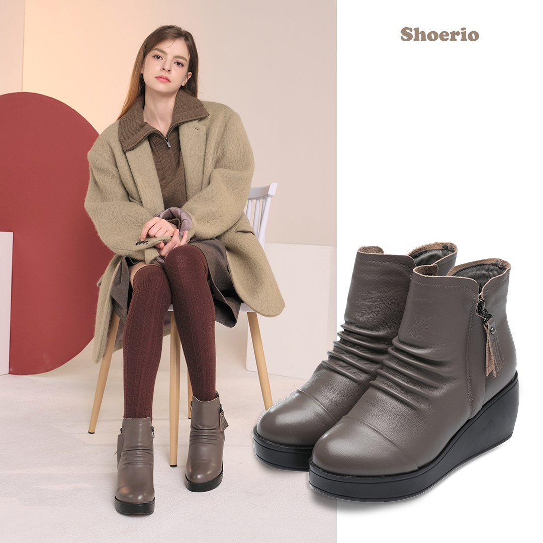 슈리오 소가죽 셔링 앵클 부츠 - 상세 이미지 4