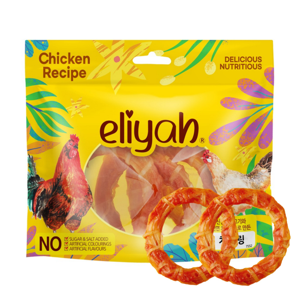 엘리야 치킨링 강아지 이빨 치석 제거 간식 양치 우유 덴탈 치실 껌 개껌 120G