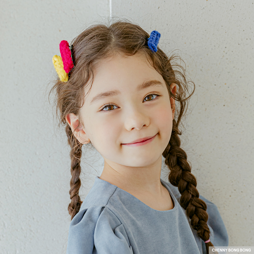 유아 여아 폭닥폭닥한 겨울 헤어핀 밍크 니트 뜨개 집게핀 - 상세 이미지 5