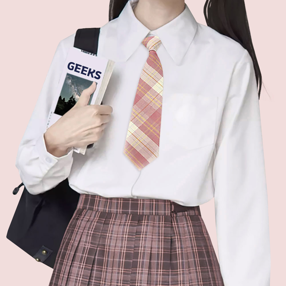 교복 체크 자동 넥타이(핑크) G - 상품 이미지
