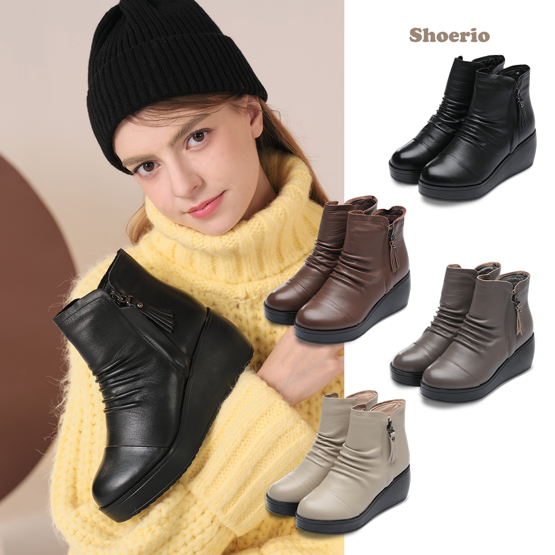 슈리오 소가죽 셔링 앵클 부츠 - 상품 이미지