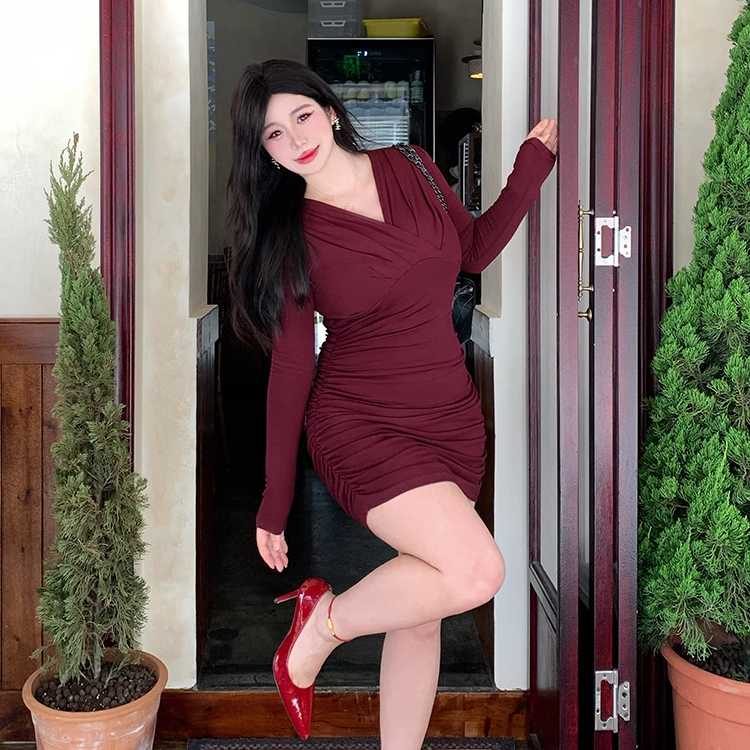 홀복 뱃살가려주는 빅사이즈 랩원피스 파티원피스 - 상품 이미지