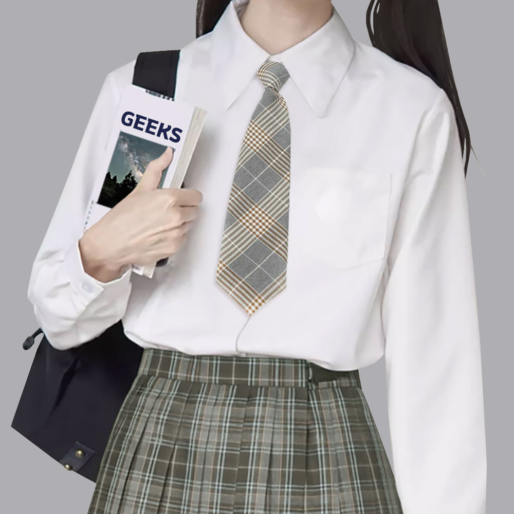 교복 체크 자동 넥타이(그레이) G - 메인 이미지
