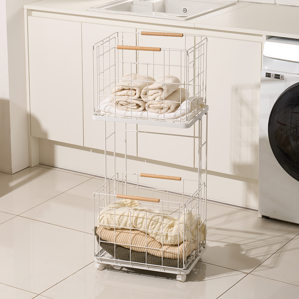 미스터데코 빨래바구니 이동식 2단 세탁바구니