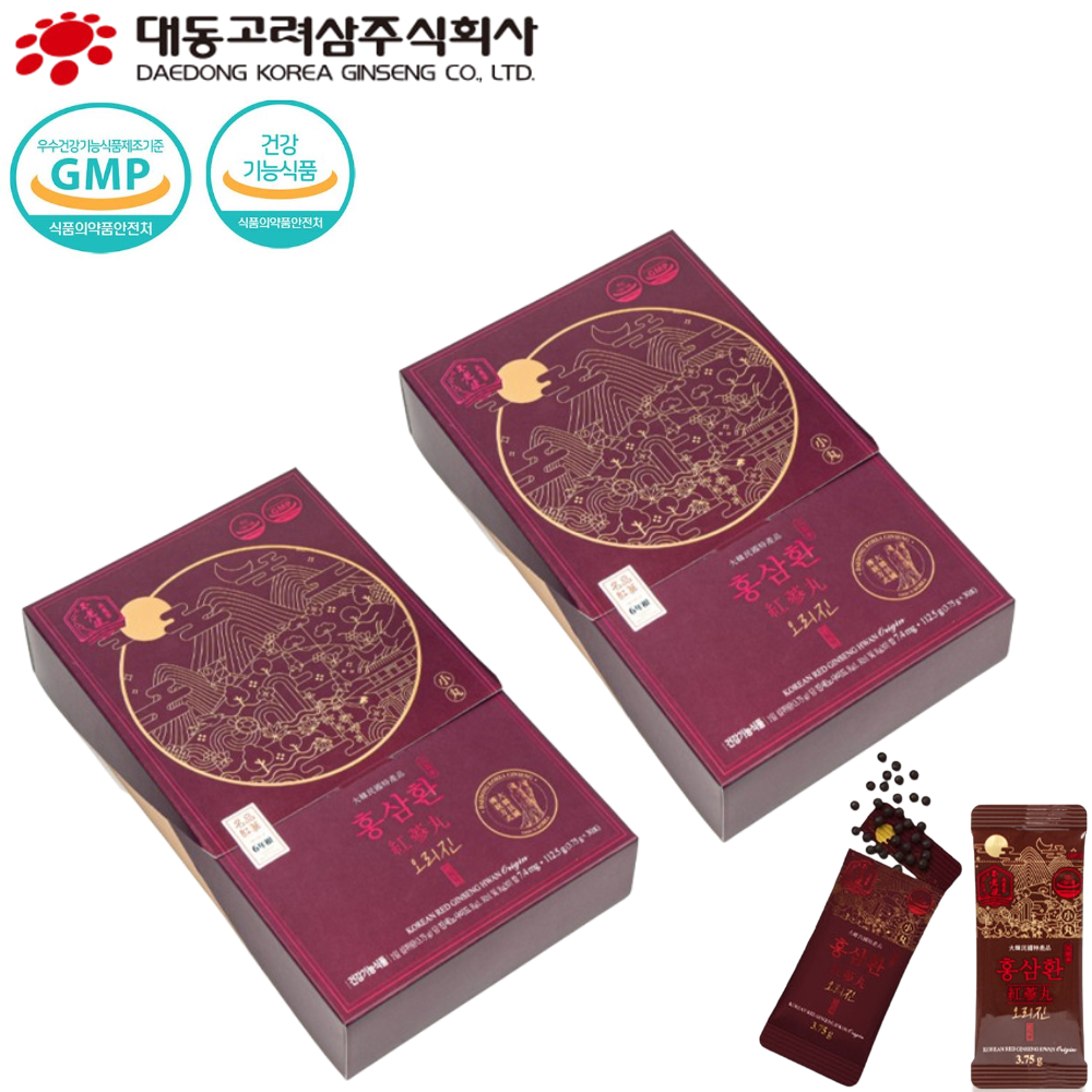 대동고려삼 프리미엄 홍삼 환 스틱 3.75g 30포 2박스 6년근 면역 피로 혈행 기억력 - 상품 이미지