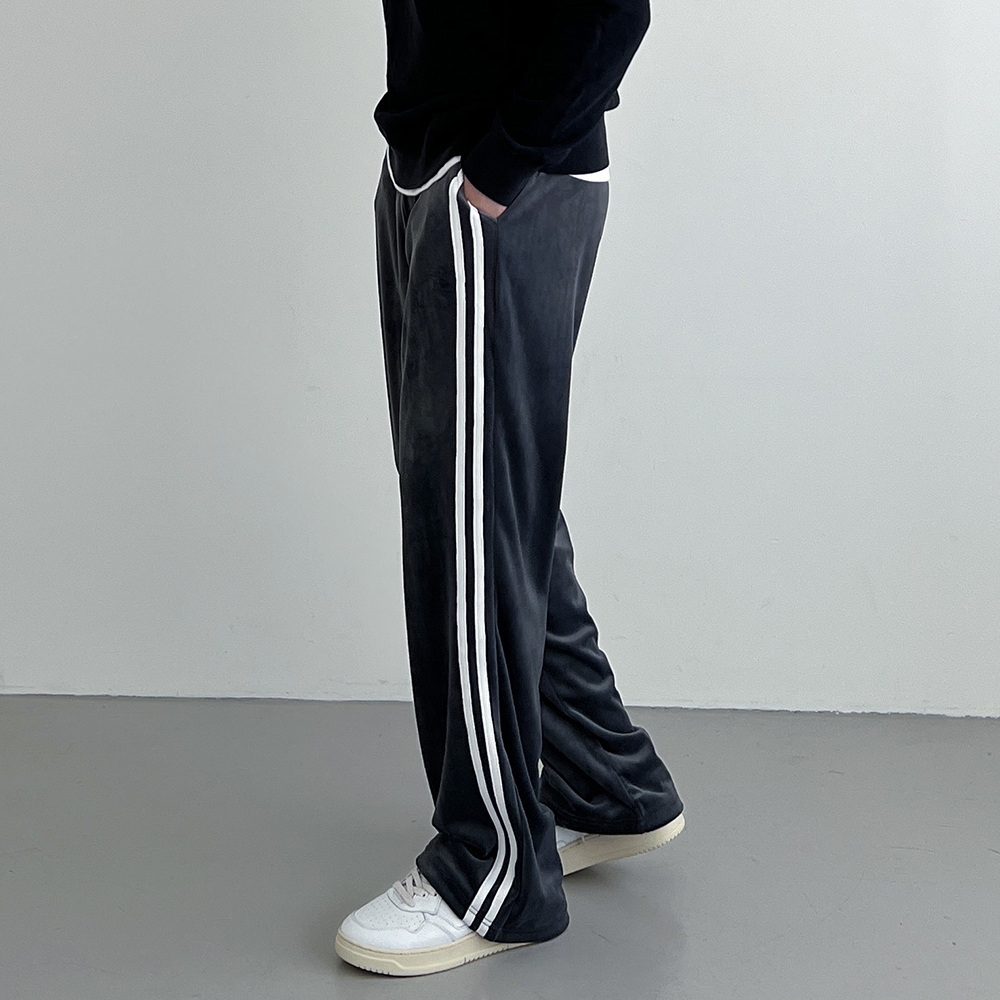 남자벨벳바지 와이드트레이닝팬츠 보아털바지 트랙팬츠 - 상품 이미지