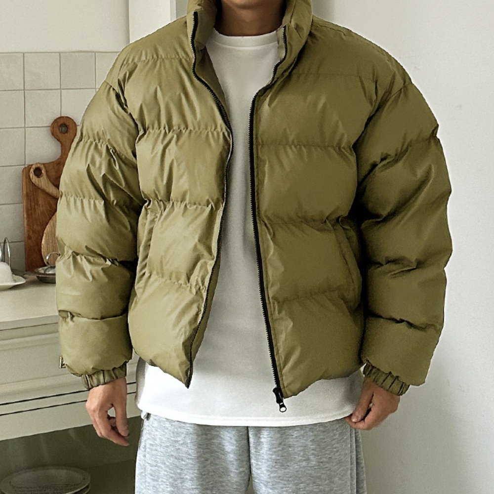 남자 토레 오버핏 겨울 웰론 따뜻한 빵빵한 레더 패딩 점퍼 - 상세 이미지 2