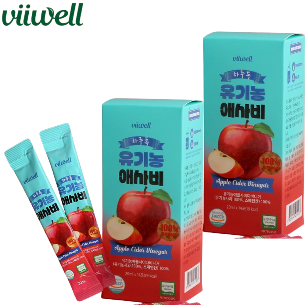 비웰 유기농 애사비 스틱 20ml 14포 2박스 사과 초모 발효 식초 애플 사이다 비니거 - 상품 이미지