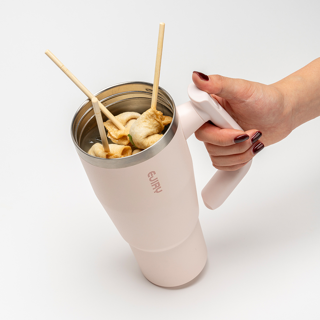 에지리 블레이저 텀블러 회전핸들 손잡이 빨대 대용량 스텐 보온보냉텀블러 950ml, 핑크 이미지 7