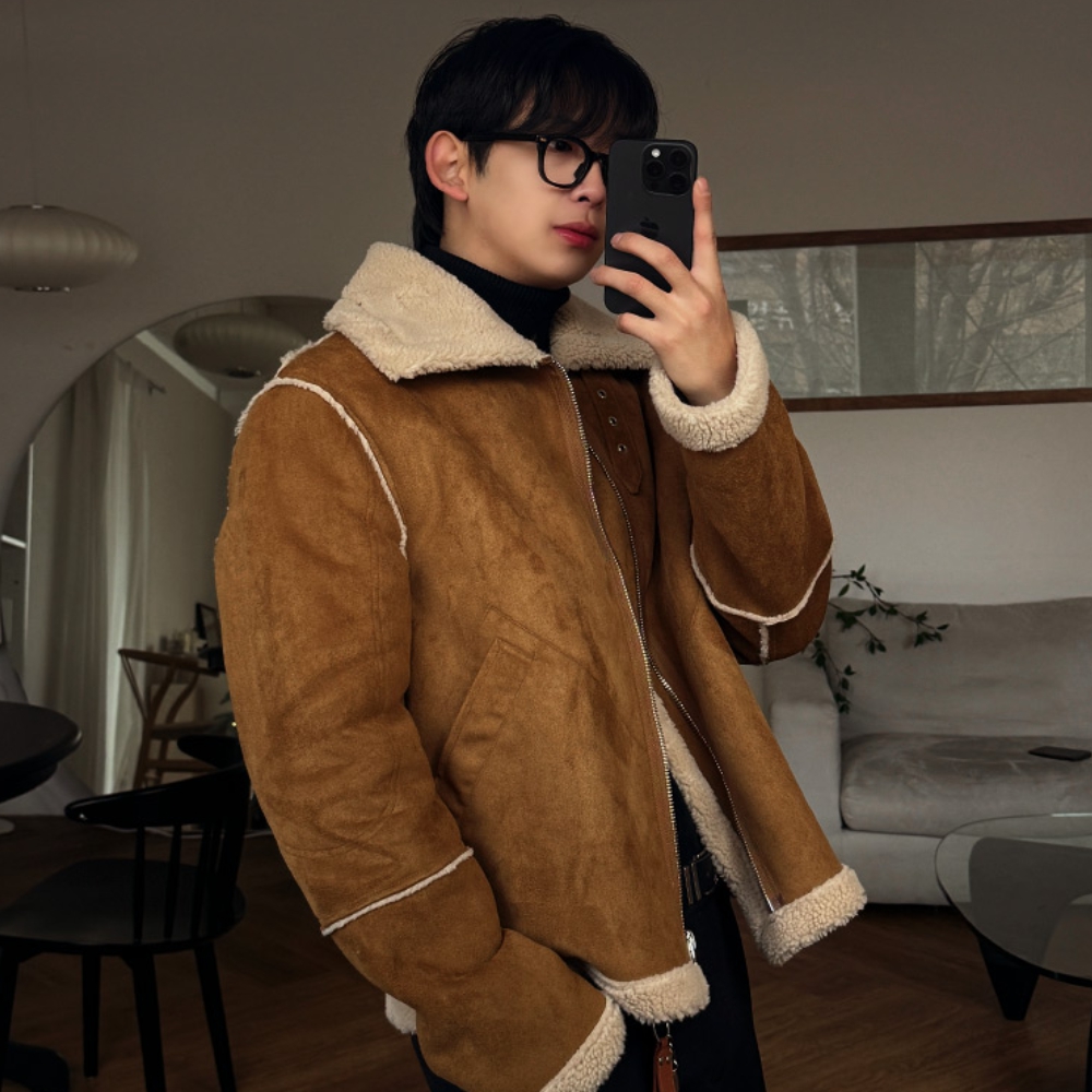 남자 레리 오버핏 겨울 양털 스웨이드 무스탕 자켓 이미지 4