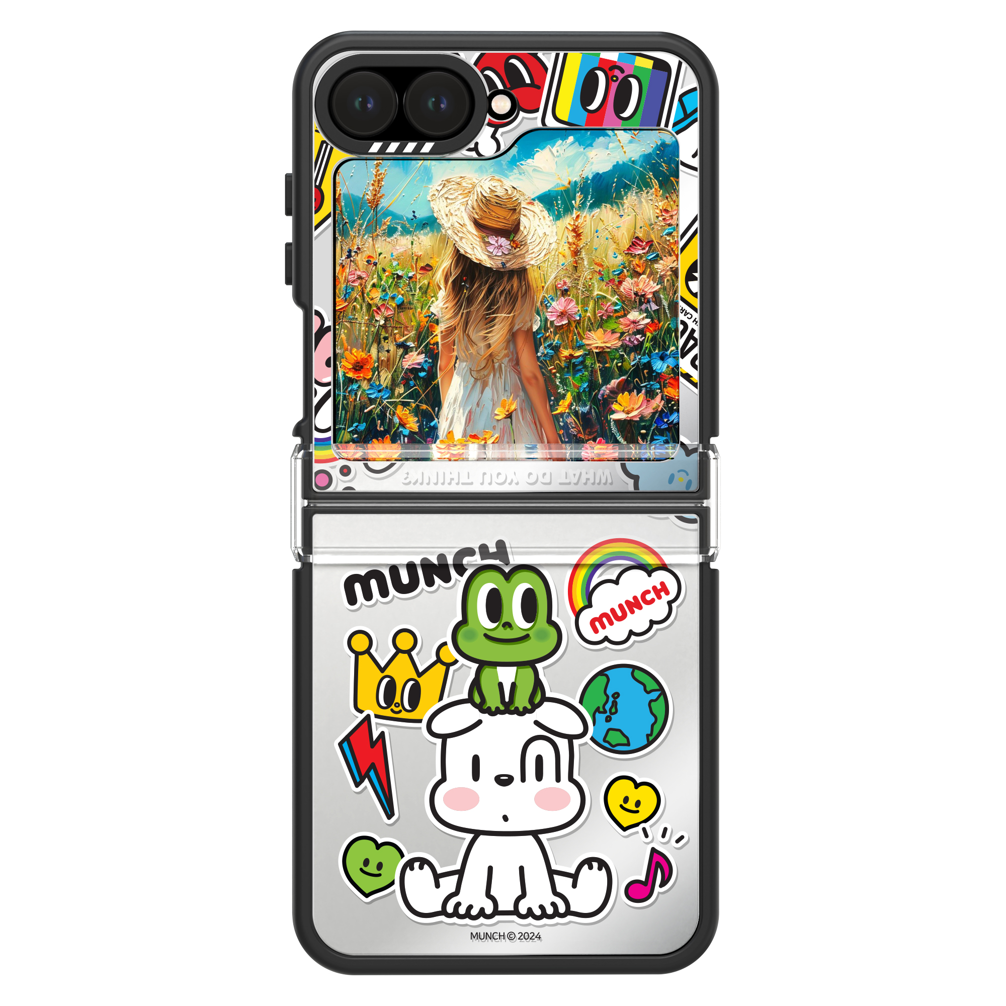 갤럭시 Z플립5 미러 뭉크 개구리 디자인 힌지 보호 거울 휴대폰 케이스