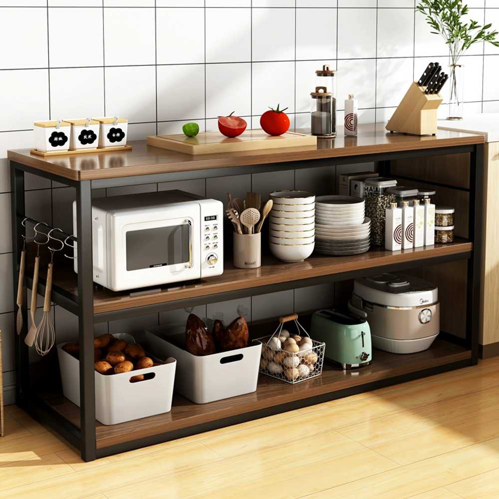간이 주방보조테이블 조리대 보조 수납장 베이킹 탁자 3단 120cm 오크 - 상세 이미지 2
