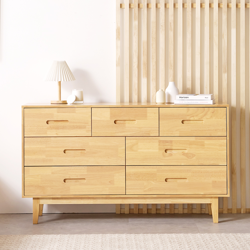 체플리 원목 와이드 서랍장 1400x400x800mm, 3단, 내추럴 - 상품 이미지