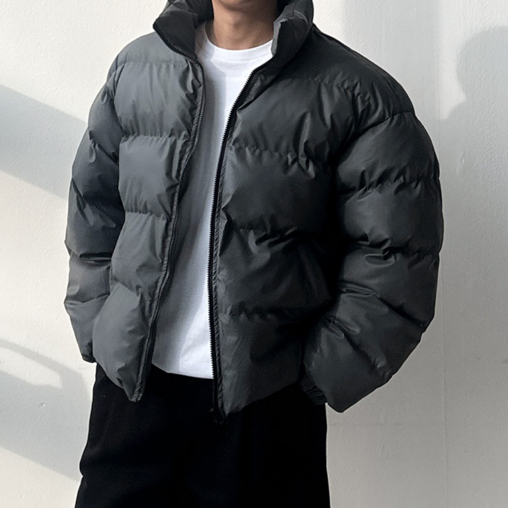 남자 토레 오버핏 겨울 웰론 따뜻한 빵빵한 레더 패딩 점퍼 - 상세 이미지 3