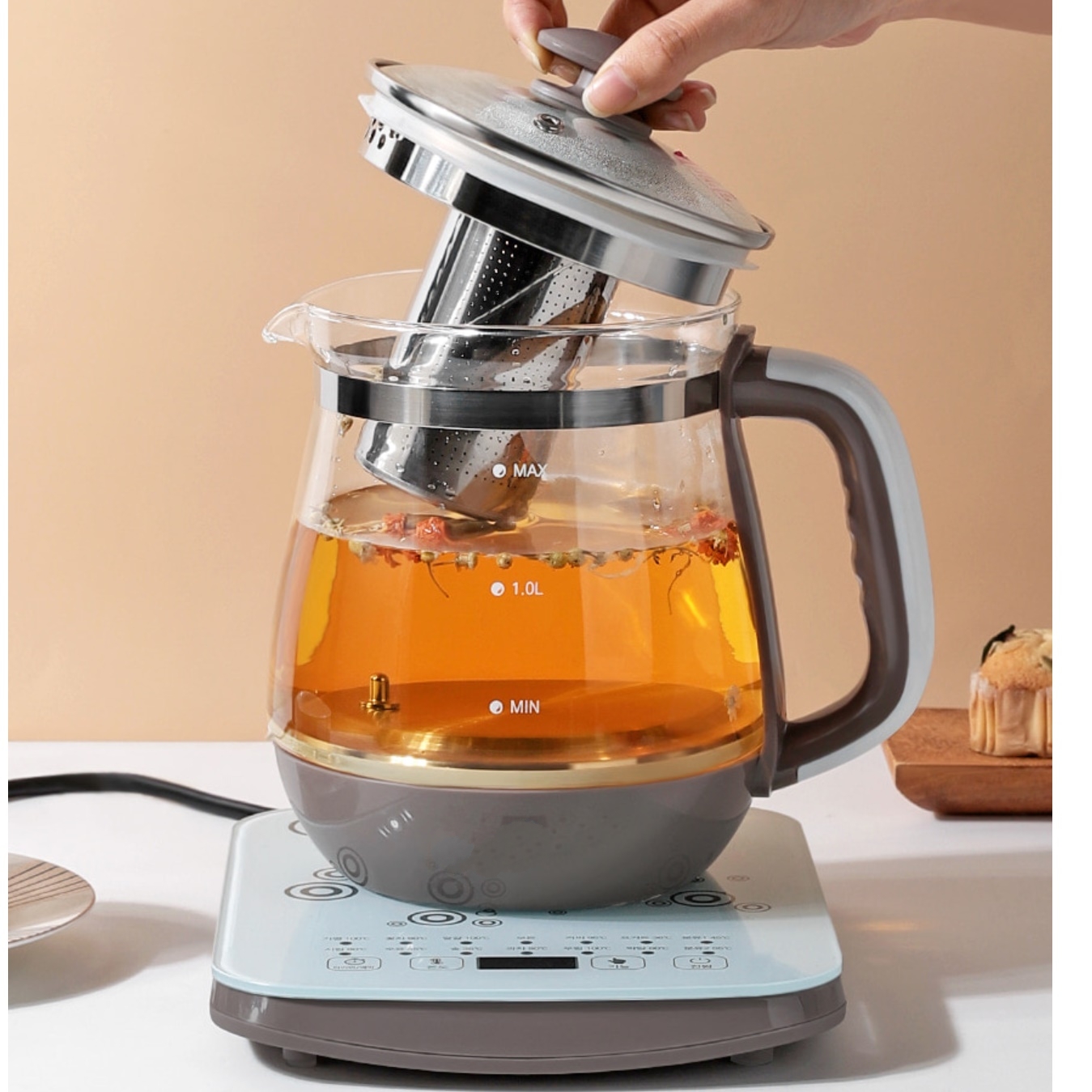 전기 차 주전자 차 끓이는 주전자 유리 자동 티팟