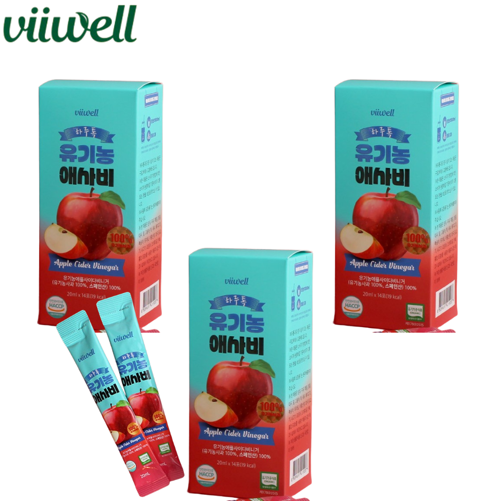 비웰 유기농 애사비 스틱 20ml 14포 3박스 사과 초모 발효 식초 애플 사이다 비니거 - 상품 이미지