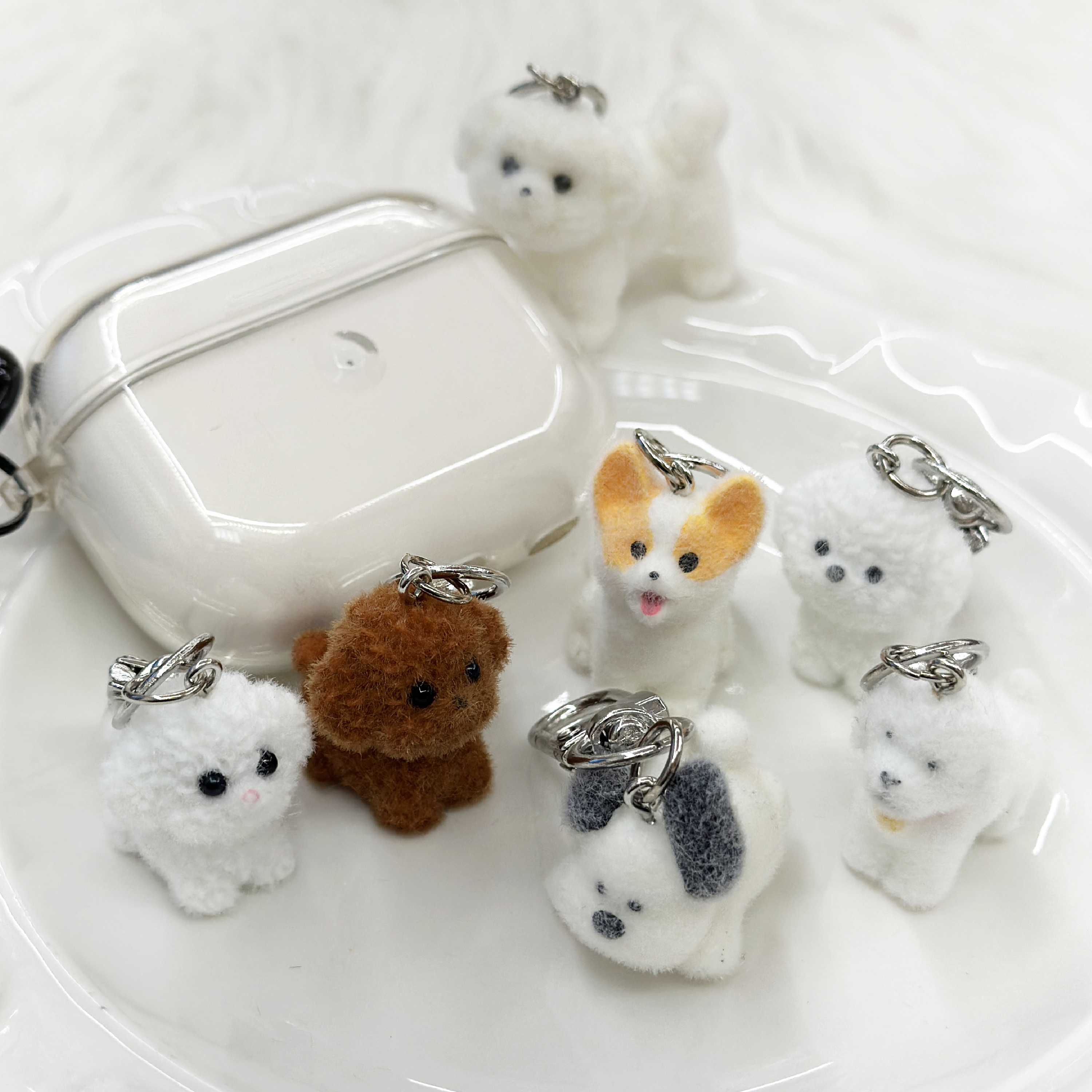 Bichon Welsh Corgi Poodle Maltese Dog Figurines, Mini Keychains (Dayday)