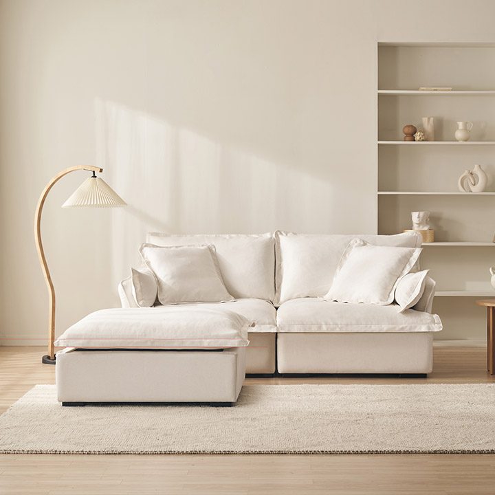 삼익가구 포그너 구스 기능성 패브릭 소파 스툴포함, 화이트, 3인용