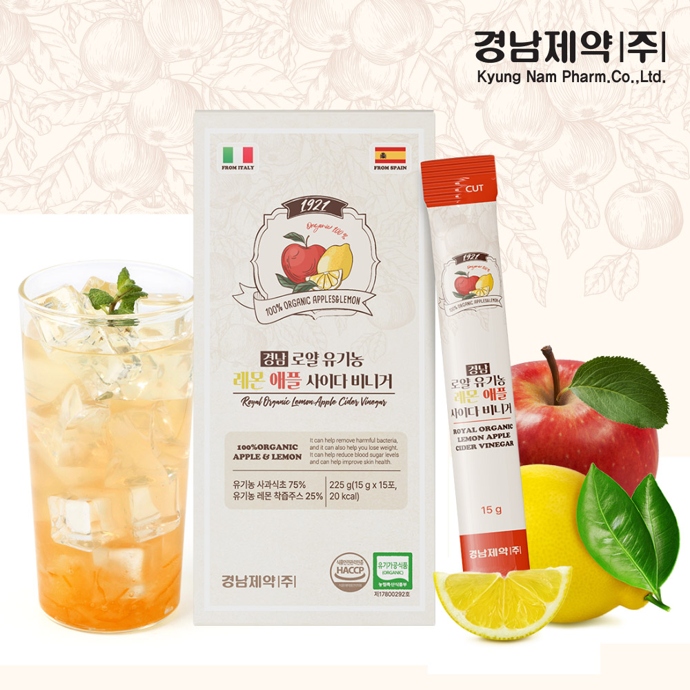 경남제약 로얄 유기농 100% 레몬 애사비 스틱 애플사이다비니거 225ml, 6개 - 상세 이미지 2