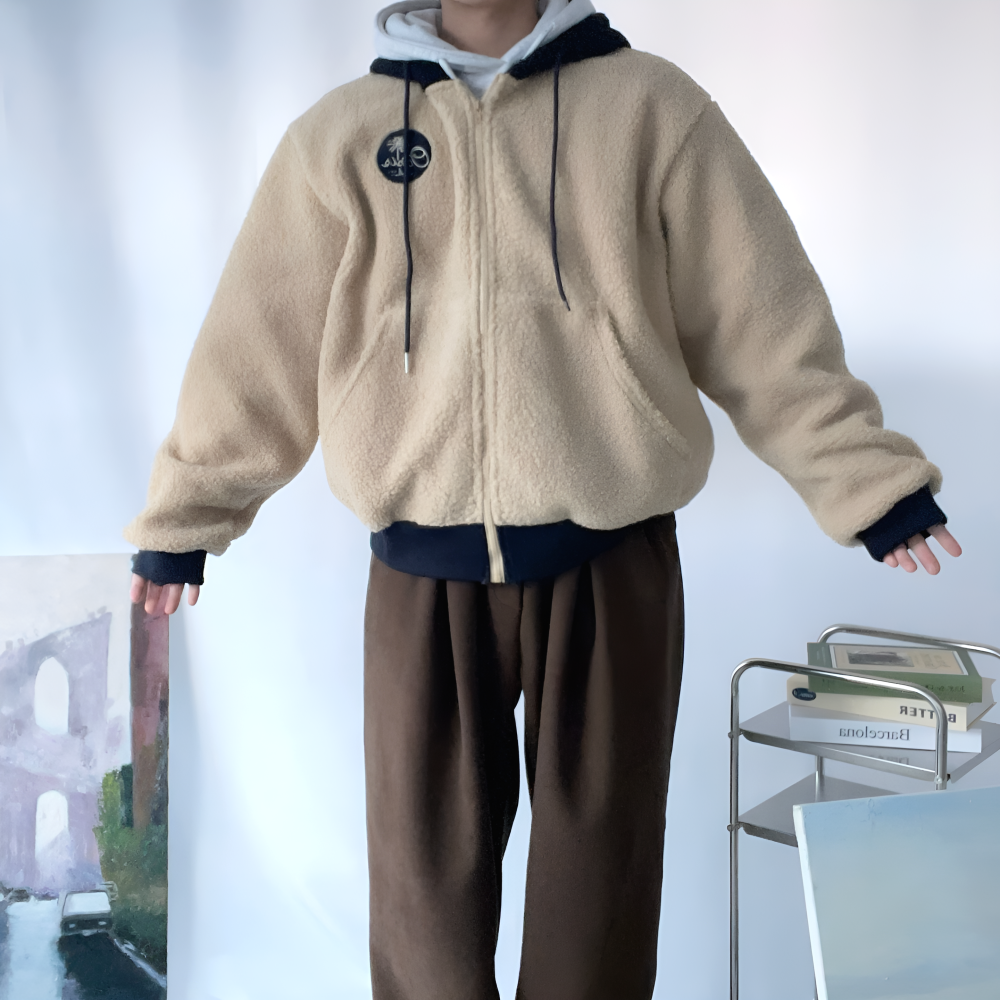 양털후드집업 뽀글이 남자 겨울 후드집업 후리스 - 상세 이미지 2