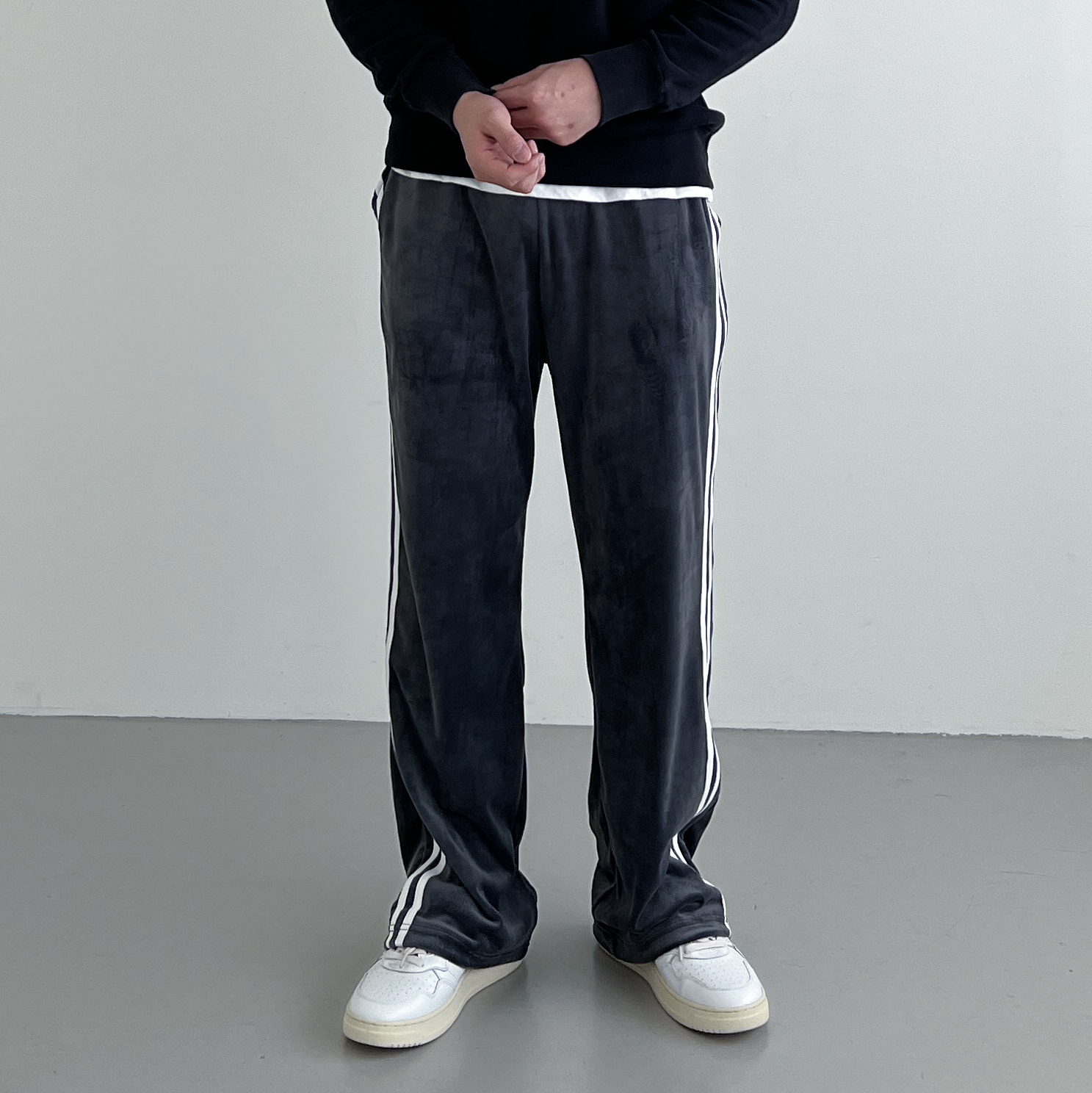 남자벨벳바지 와이드트레이닝팬츠 보아털바지 트랙팬츠 - 상세 이미지 2