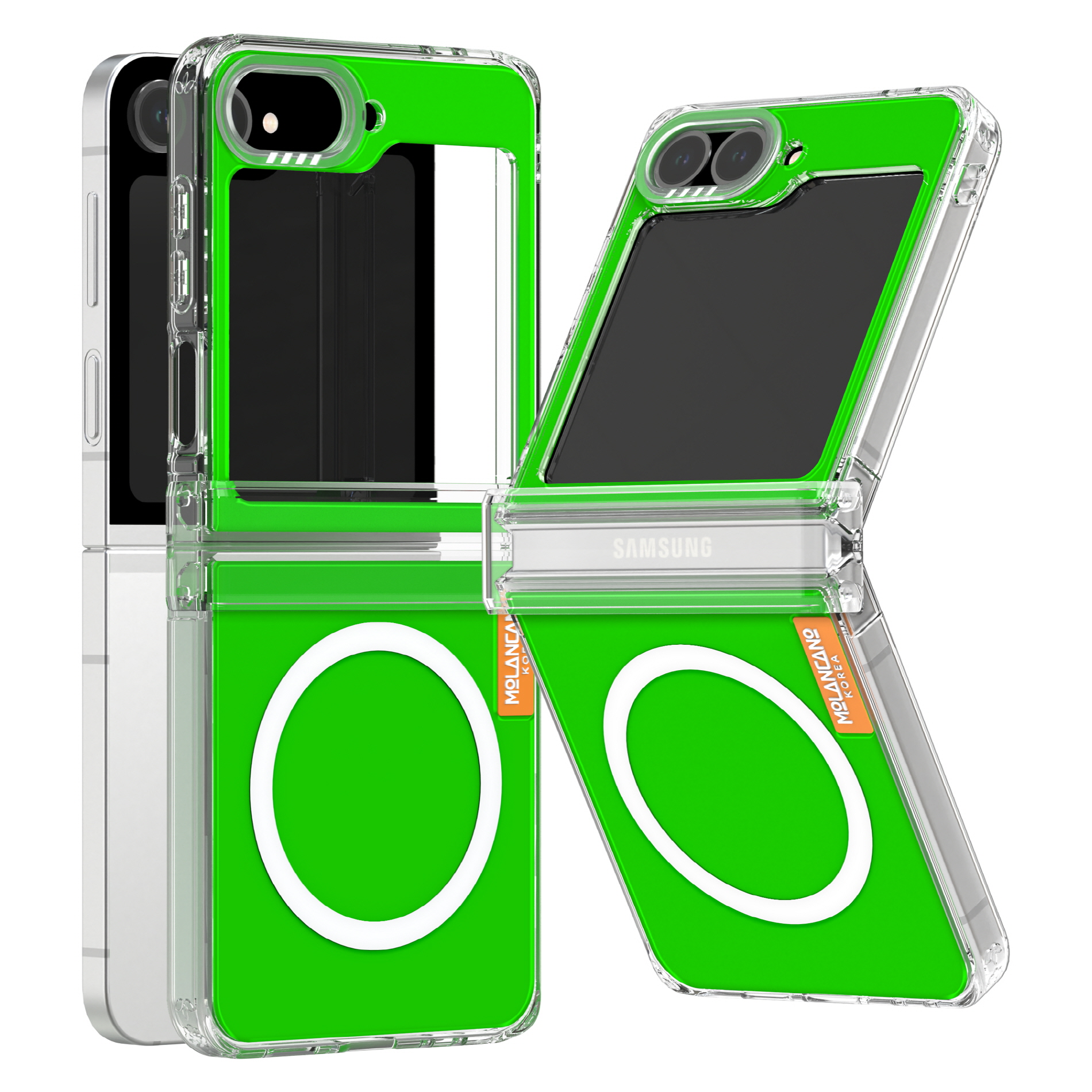 갤럭시Z플립5 2배자력 맥세이프 크리스탈 컬러 투명 힌지보호 젤하드 휴대폰 그린