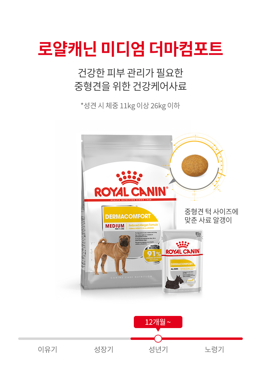 로얄캐닌 독 미디엄 더마컴포트, 12kg, 1개 - 상세 이미지 4