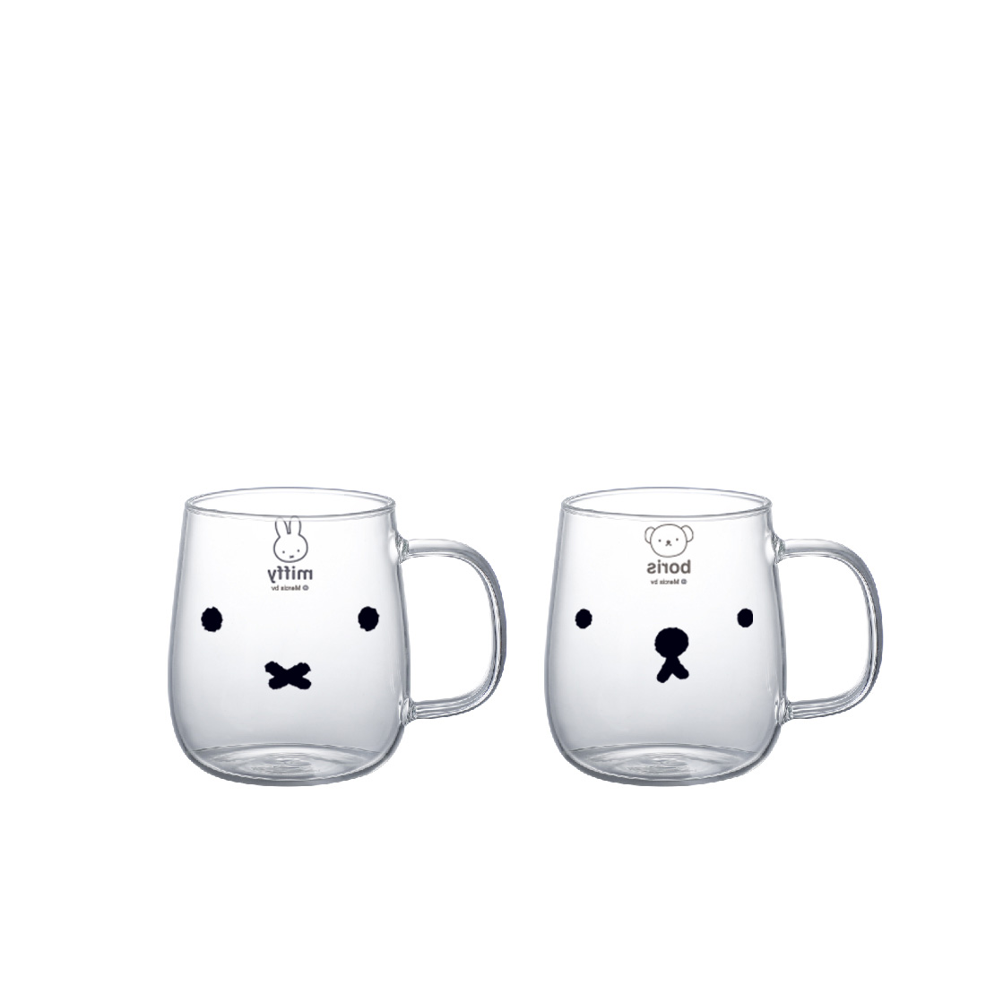 [에지리x미피] 내열유리 라운드 머그 컵 500ml, 2개, MIFFY+BORIS