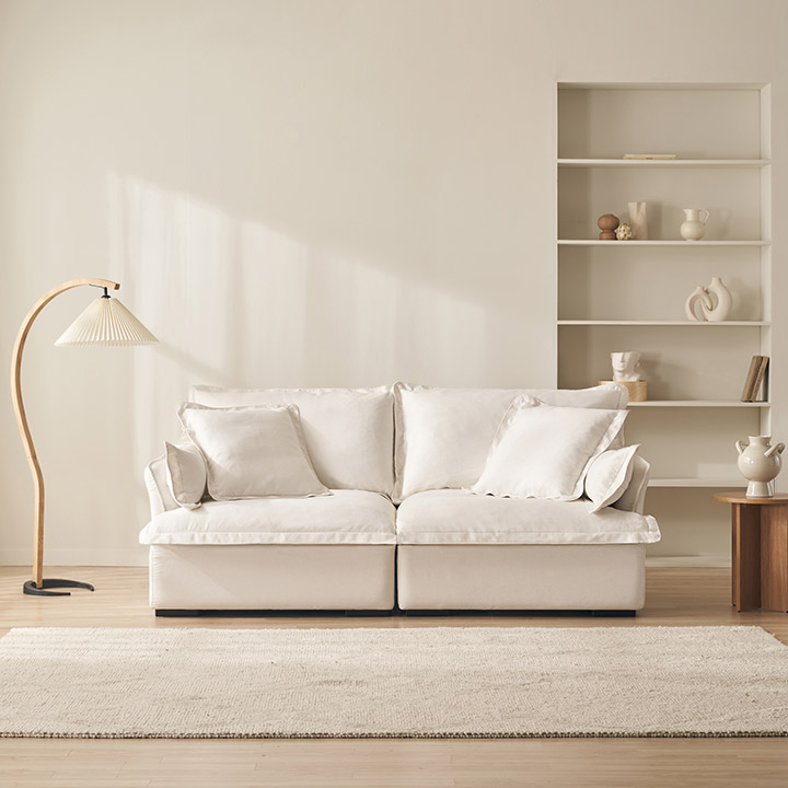 삼익가구 포그너 구스 기능성 패브릭 소파 스툴미포함, 화이트, 3인용