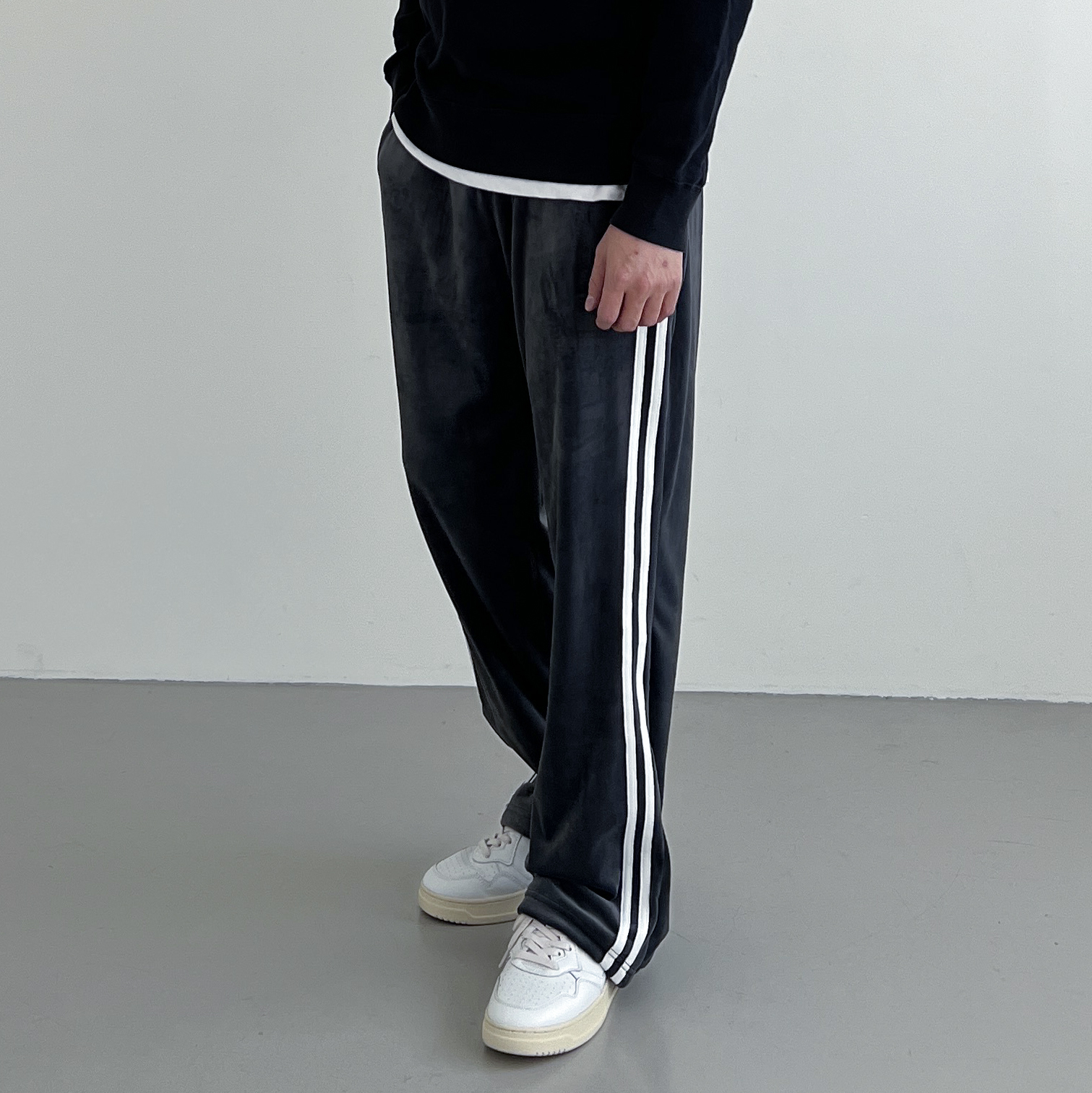 남자벨벳바지 와이드트레이닝팬츠 보아털바지 트랙팬츠 - 상세 이미지 3