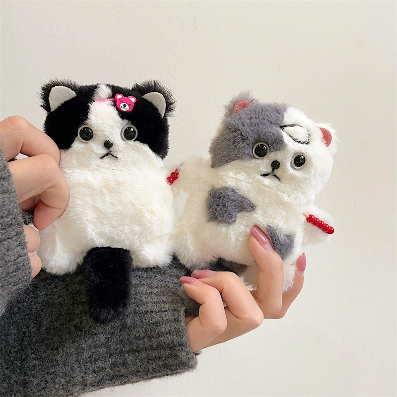 [2색] 플러피 고양이 인형 귀여운 플리스 퍼 에어팟 케이스, AirPods Pro 1/23세대용