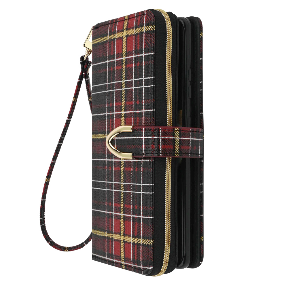 갤럭시 A35 타르탄 스트랩 지갑형 다이어리 케이스 레드 - 상품 이미지