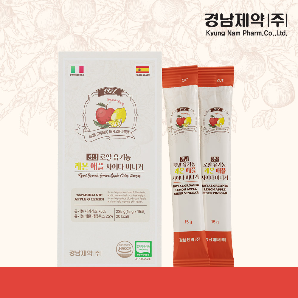 경남제약 로얄 유기농 100% 레몬 애사비 스틱 애플사이다비니거 225ml, 6개 - 상세 이미지 4
