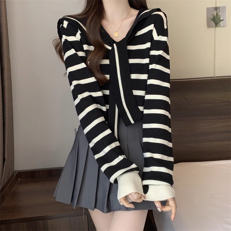 여자여자몰 레트로룩 스카프부착 세라카라 단가라니트티 세일러타이 겨울이너상의 이미지 7