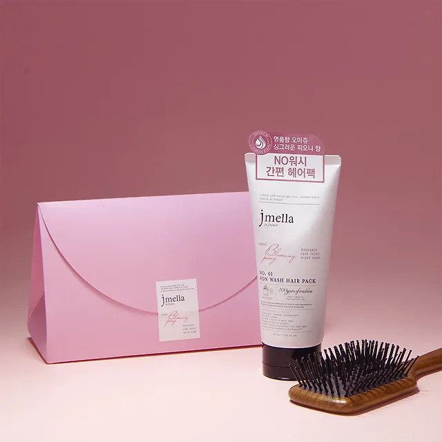 [선물세트] 제이멜라 페이보릿 블루밍 피오니 노워시 트리트먼트 헤어팩 200ml&우드브러쉬 - 상품 이미지