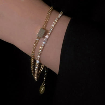 원터치 레이어드 팔찌 큐빅 인기 실버 고급 데일리 선물