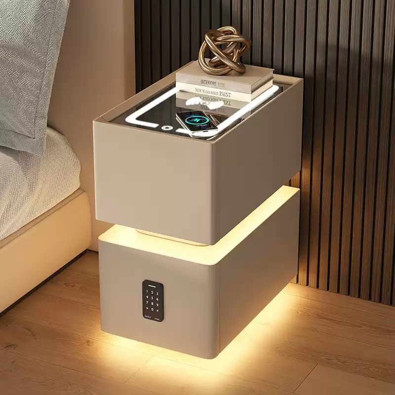 침대협탁 사이드테이블 스마트 침대옆선반 화이트 LED 비번잠금 무선충전 25x40x48cm - 상세 이미지 2