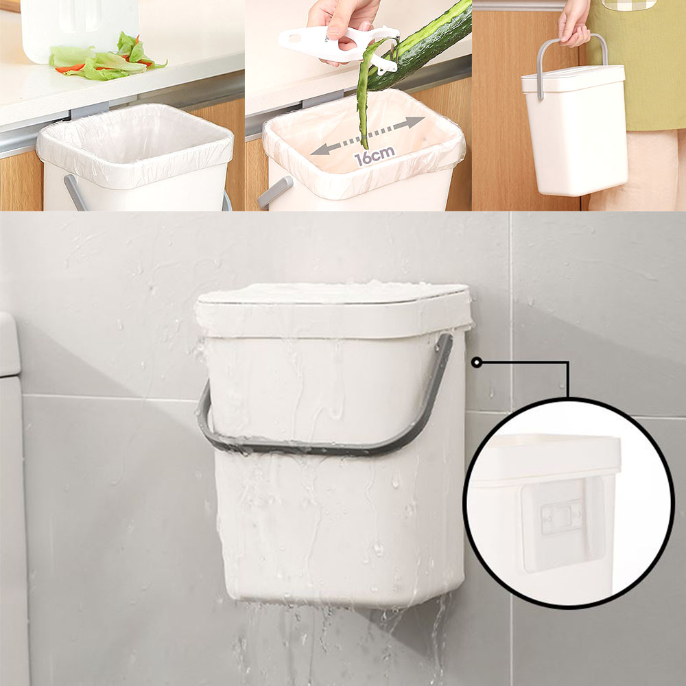 무타공 음식물 쓰레기통 다용도 벽면 부착 걸이형 뚜껑 휴지통