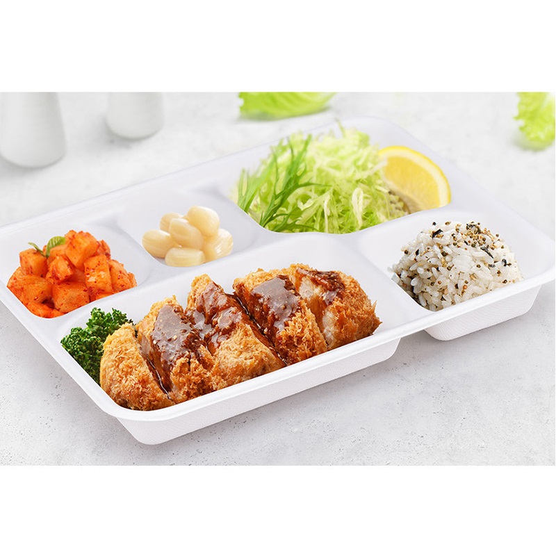 친환경 종이 펄프 도시락 돈까스 5칸 포장용기 흰색 100개입 뚜껑포함 - 상세 이미지 4