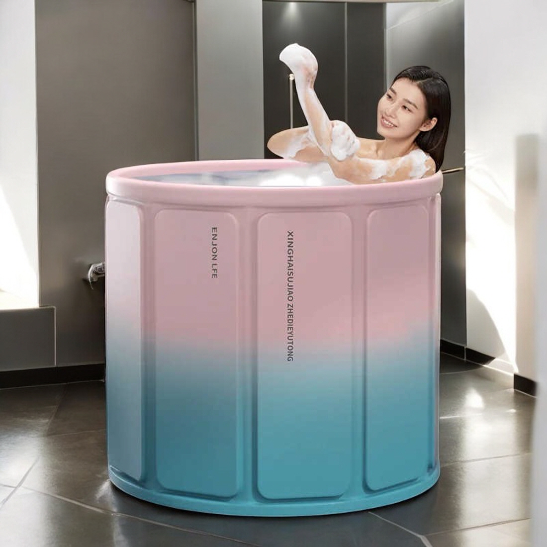 성인접이식욕조 원터치 1인 이동식 간이 반신 욕조 원룸 미니 반신욕기 가정용사우나 투톤