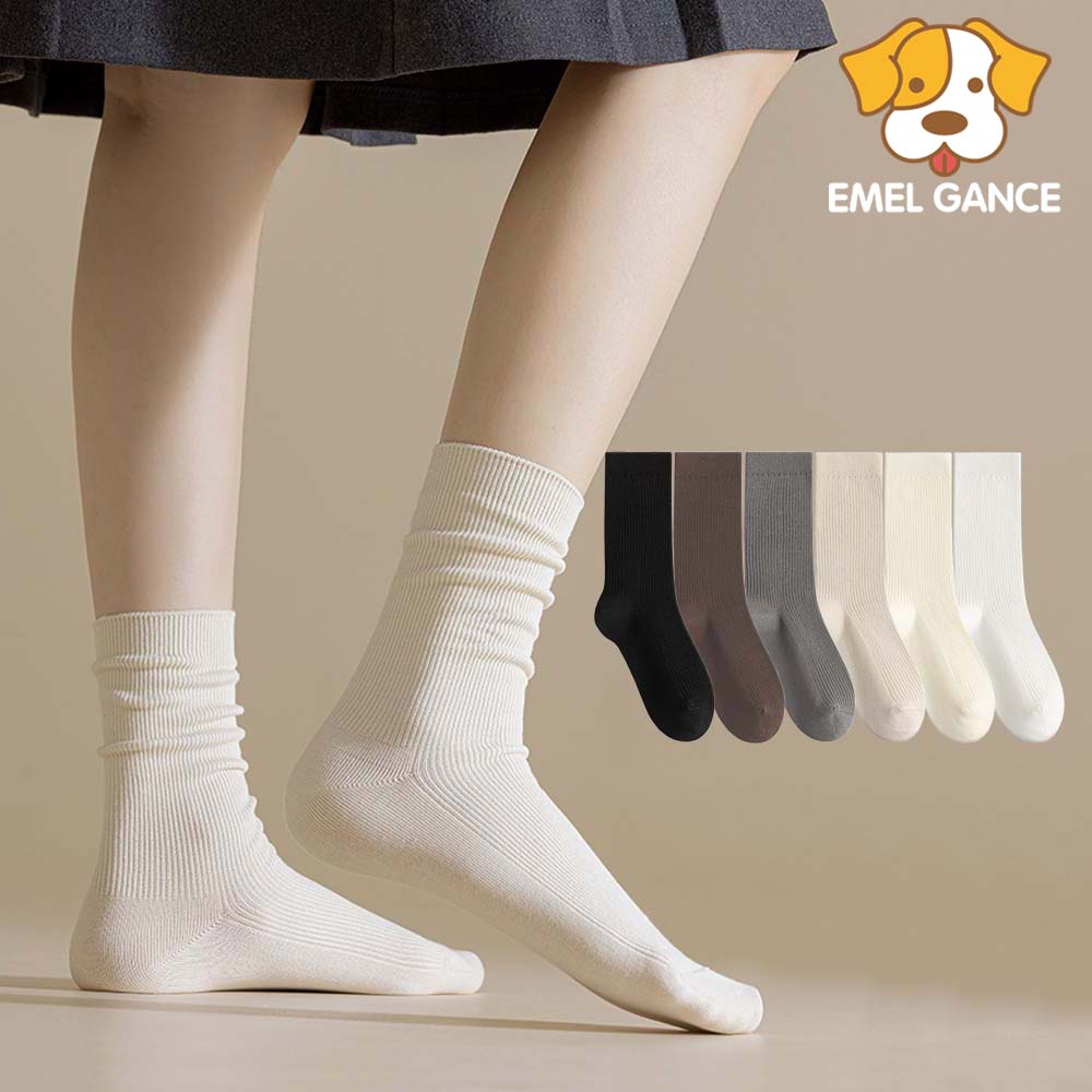 에멜강스 여자 골지양말 무압박 면 무봉제 긴목 무지 임산부 루즈삭스 니트 흰 학생 양말