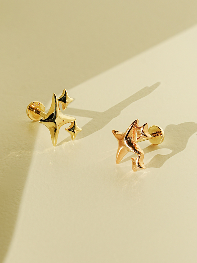 [0.8mm]14K 인터널 트윙클 글로시 라블렛 피어싱 귀걸이 - 상품 이미지