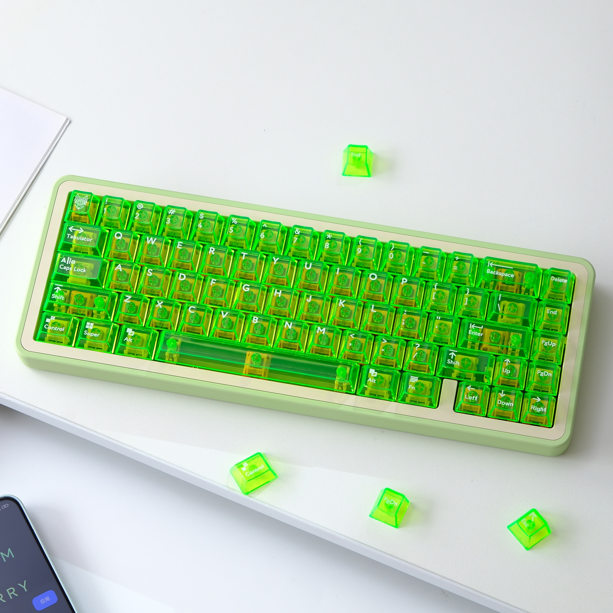 아이페이 네온 클리어 투명 키캡 그린 PC 키캡 LED 독거미 기계식 키보드 용 - 상세 이미지 5