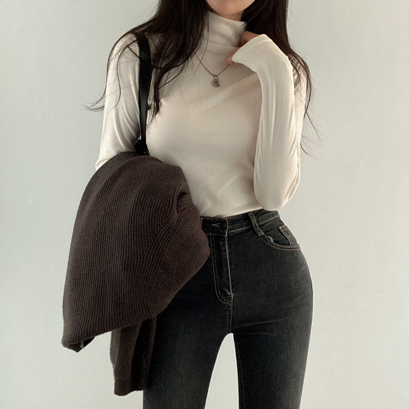 4color 터틀넥 긴팔티 폴라티 티셔츠 아이보리, FREE(One size) - 상세 이미지 4