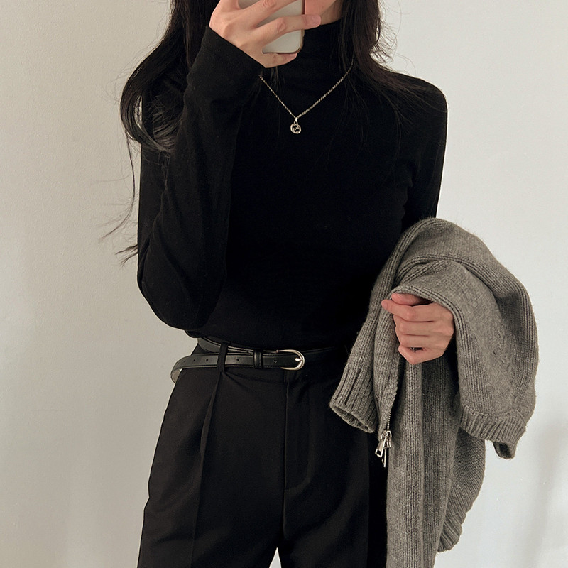 4color 터틀넥 긴팔티 폴라티 티셔츠 블랙, FREE(One size) - 상품 이미지