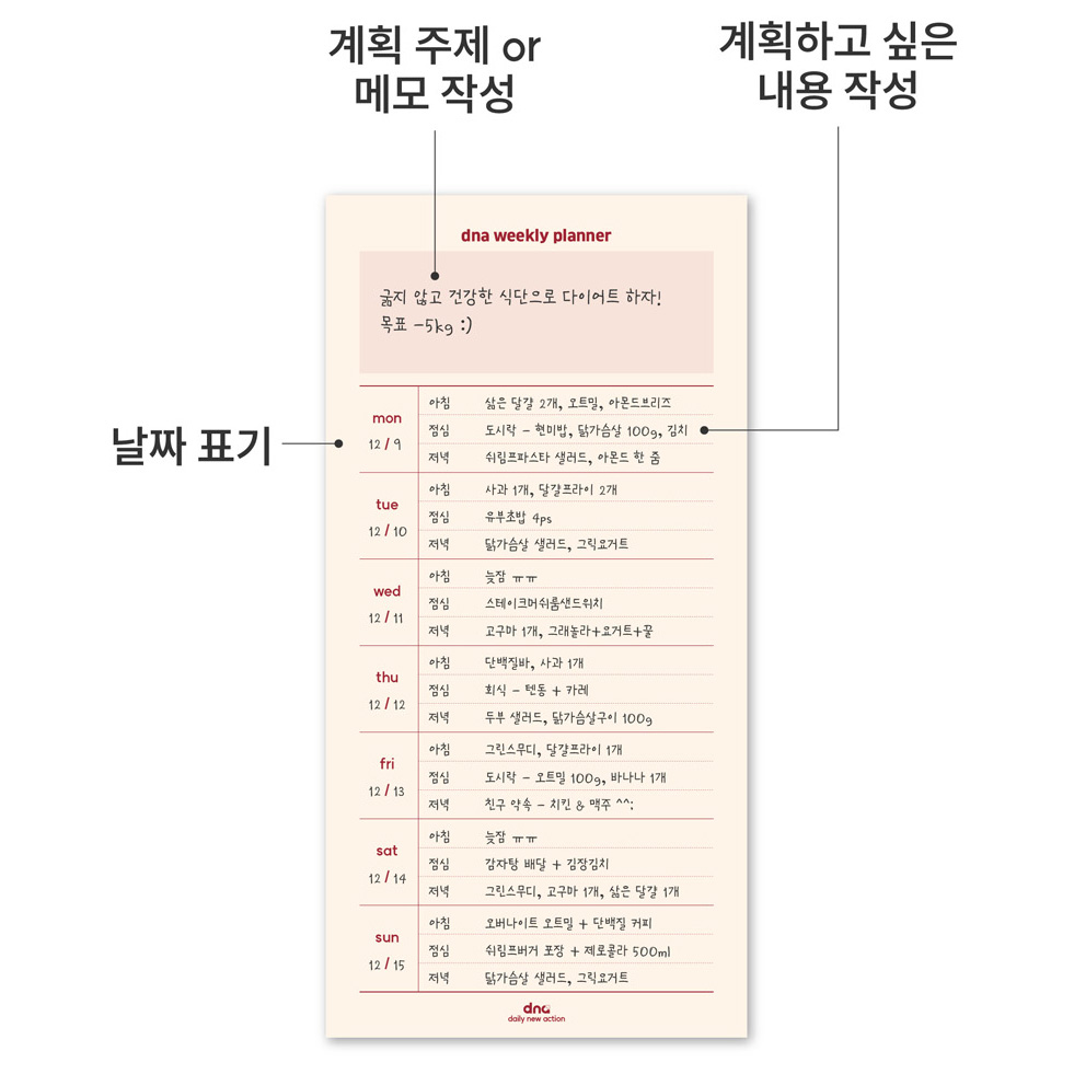 [dna 냉장고 스케줄 블럭] 초기 중기 후기 이유식 식단표 주간 식단 기록표 달력 양식 - 상세 이미지 2