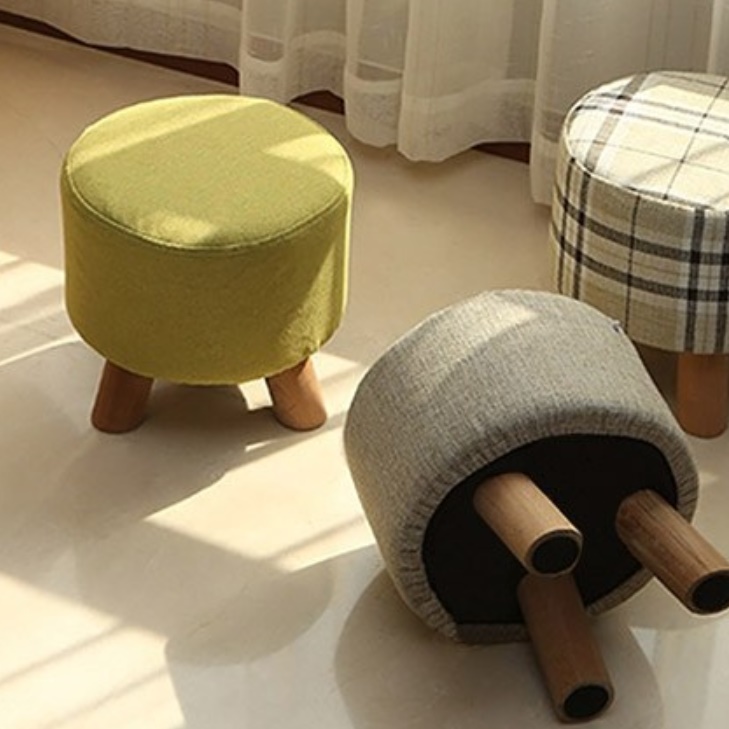 패브릭 원형 쿠션 스툴 낮은 의자 쇼파 발받침 작은의자 현관스툴 침대 보조 미니 동그란