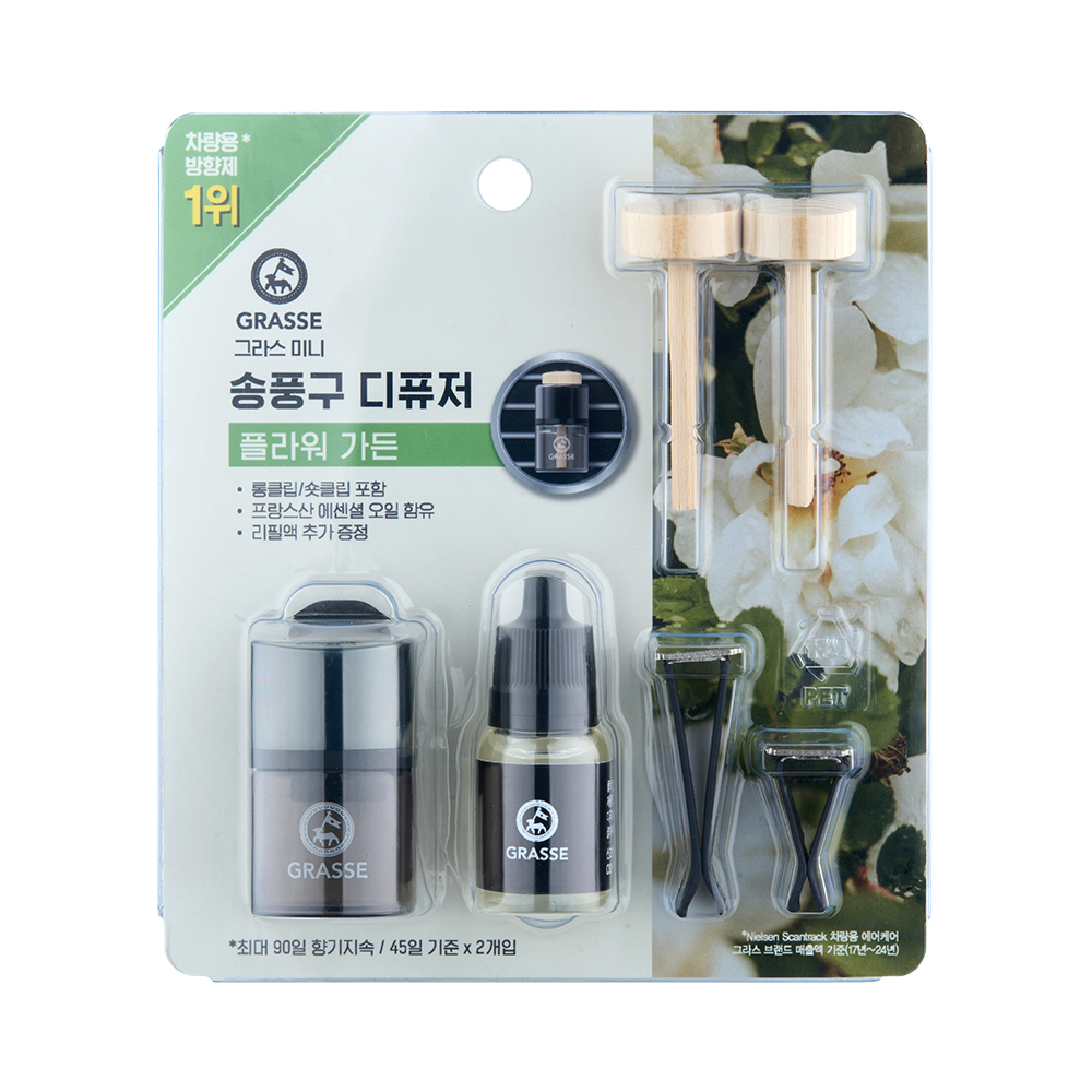 [불스원] NEW 그라스 송풍구 디퓨저 차량용방향제 10ml+리필 블랙베리&체리