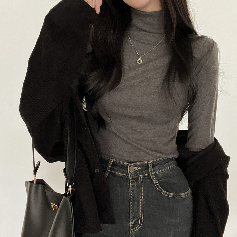 4color 터틀넥 긴팔티 폴라티 티셔츠 그레이, FREE(One size) - 상세 이미지 3