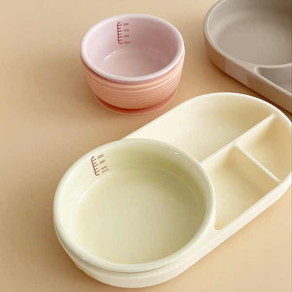 자기주도이유식 세트 흡착식판 4구 도자기 밀폐용기 350ml